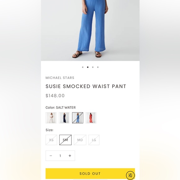 NWT Michael Stars Susie Smocked waist Blue Wide-Leg Pants - Picture 10 of 10